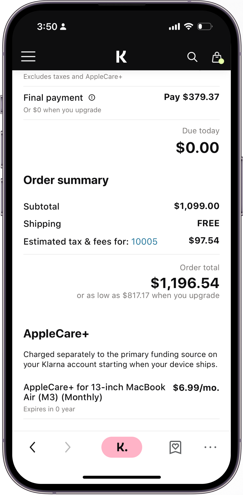 Review purchase page